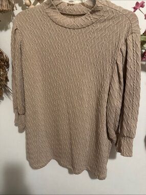 SHEIN Taupe Cable-Knit Crew Neck Sweater